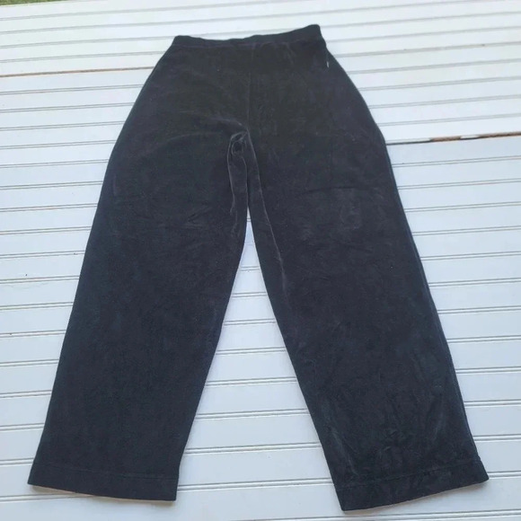 Women's Petite Velvet Wide Leg Pull-On Pants Black Ins. 27 Size PS - Picture 1 of 9
